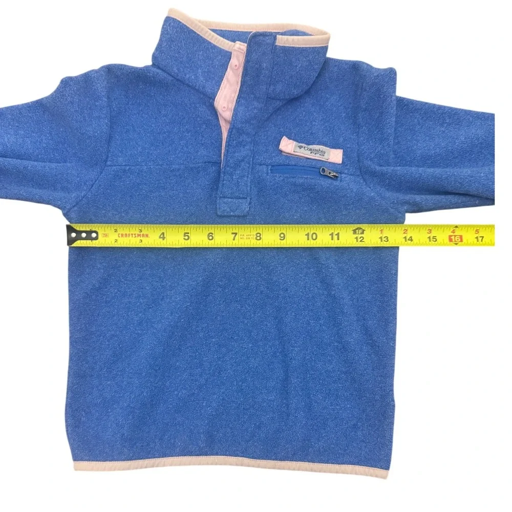 Columbia PFG Girls Blue‎ Fleece Snap Pullover Sweater XS 6/7 Mock Neck Pocket